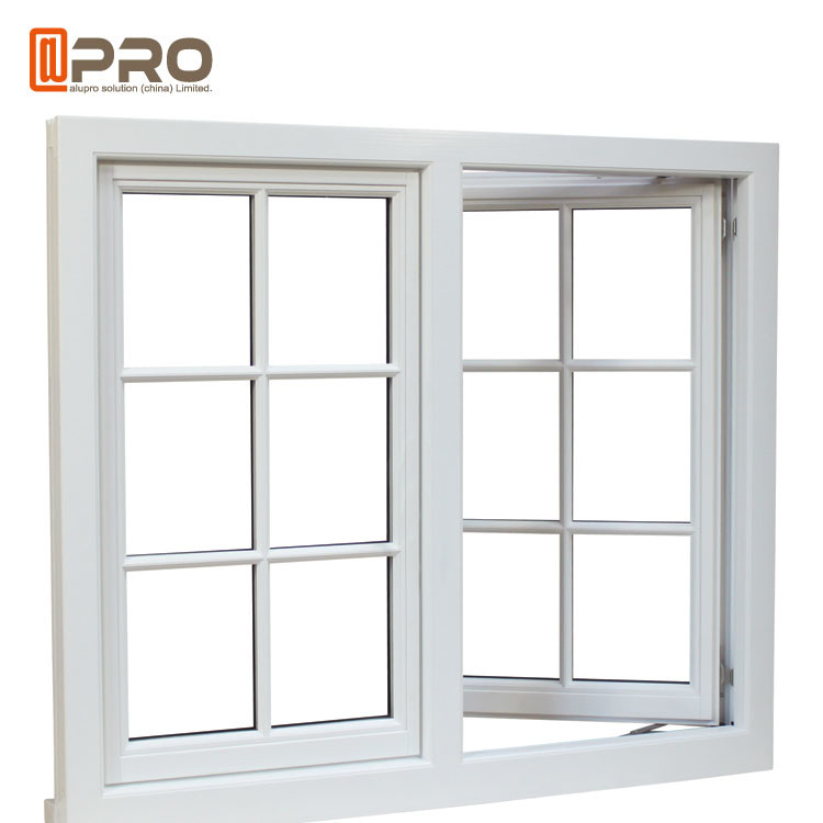 Konut Dışı Kanatlı Pencereler / Izgara Tasarımlı Alüminyum Döner Pencere beyaz alüminyum pencereler